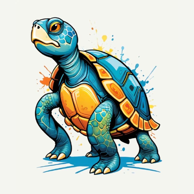 Colored turtle illustration with splashes