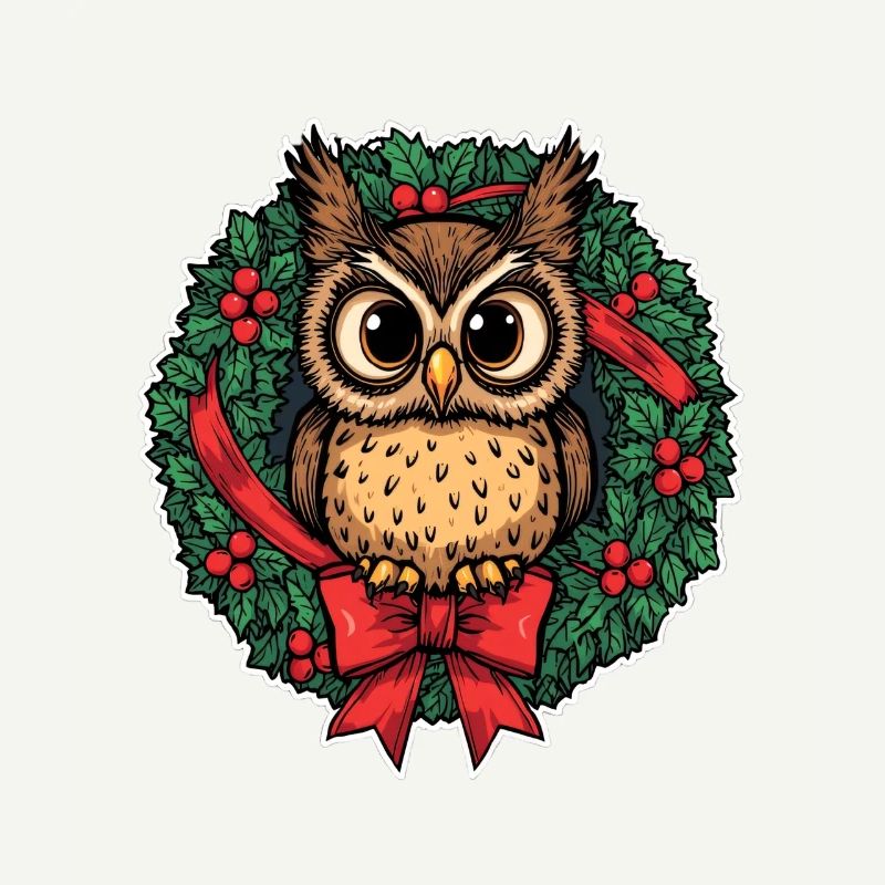 Eule im Weihnachtskranz