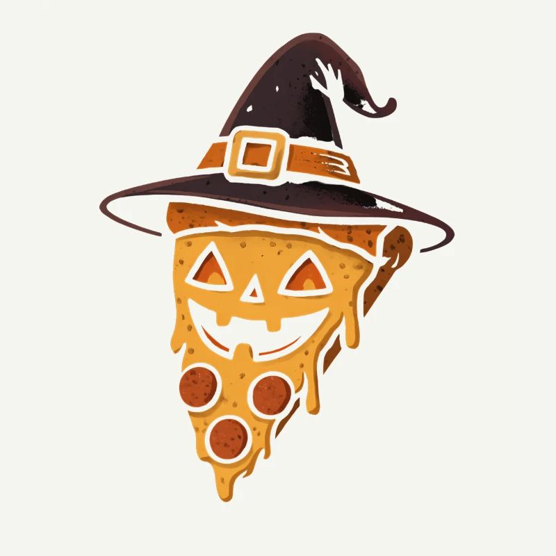 Pumpkin pizza with witch hat