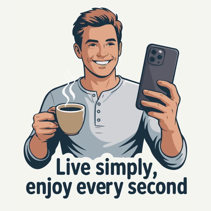 Vivre simplement café selfie illustration