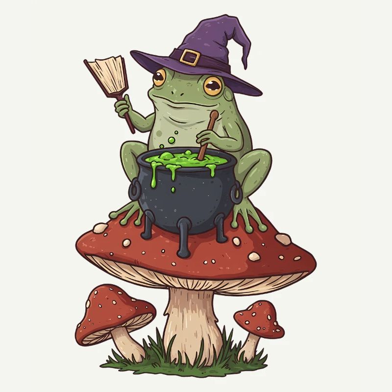 Frog Witch Cauldron Over Mushroom Ring
