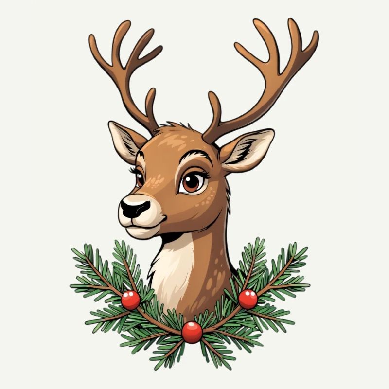 Hirschkopf mit Weihnachtskranz