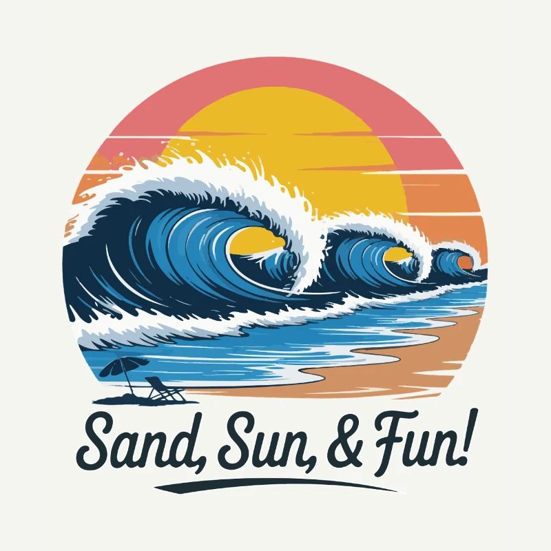 Retro Beach Wave Sunset