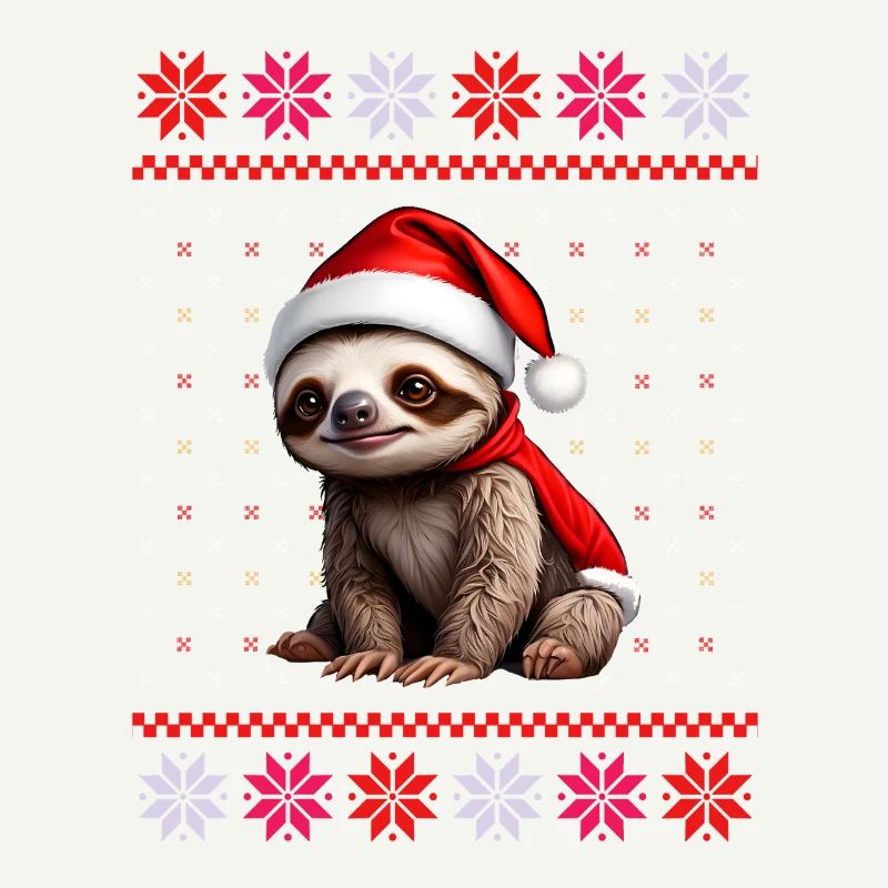 Sloth with Santa hat in ugly pattern
