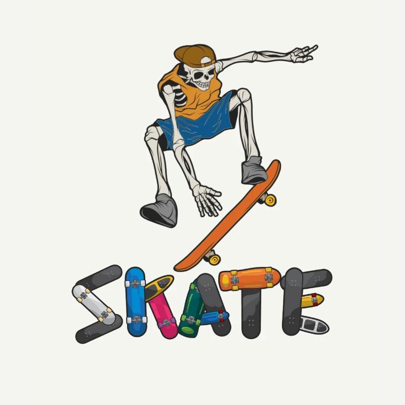 Conception d’exercice de patin de skateboard squelette coloré