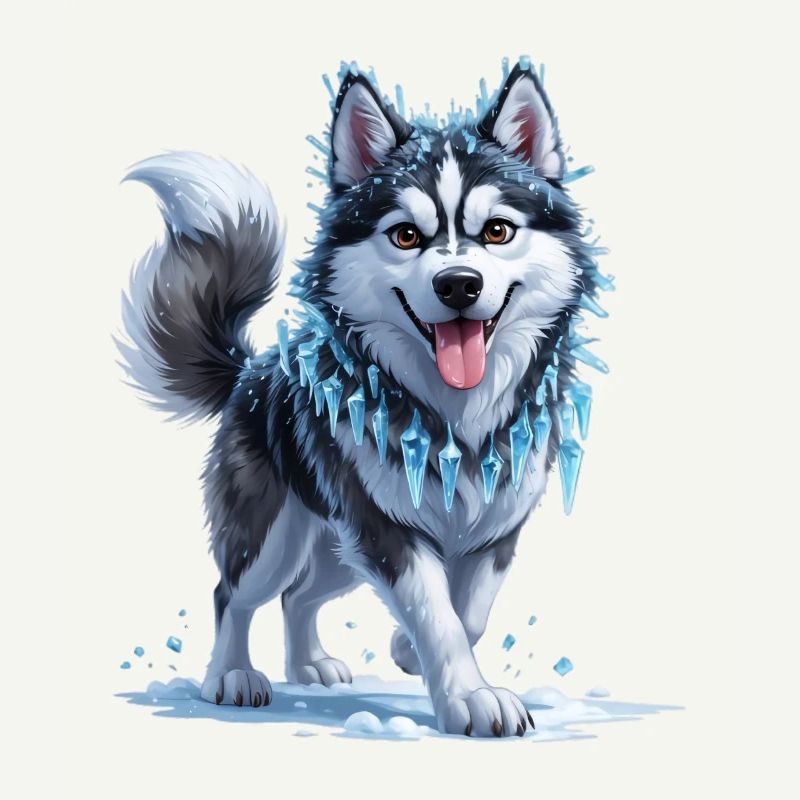 Eis Husky mit Eiskristallkette