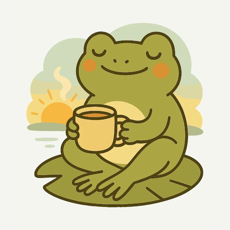 Frosch mit Kaffee – Morgenruhe Design