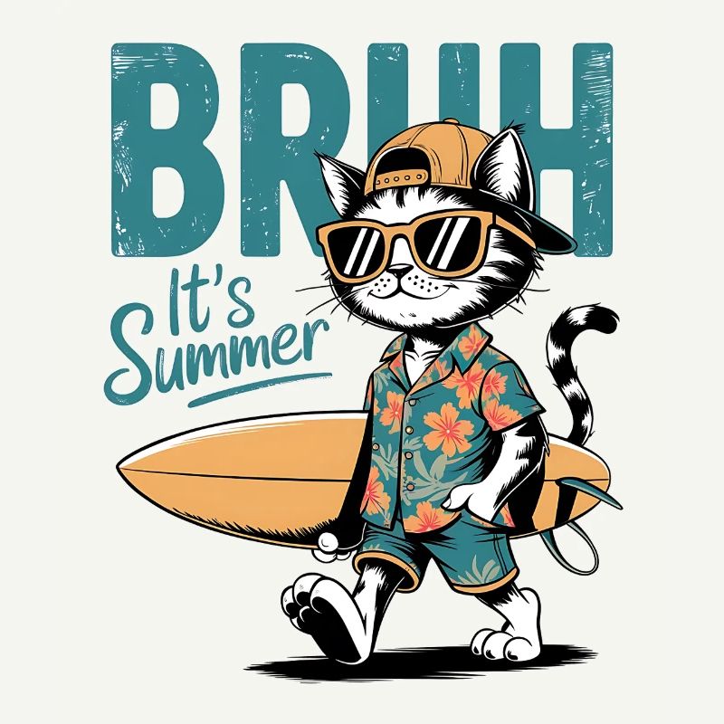 Chat surfeur avec planche de surf