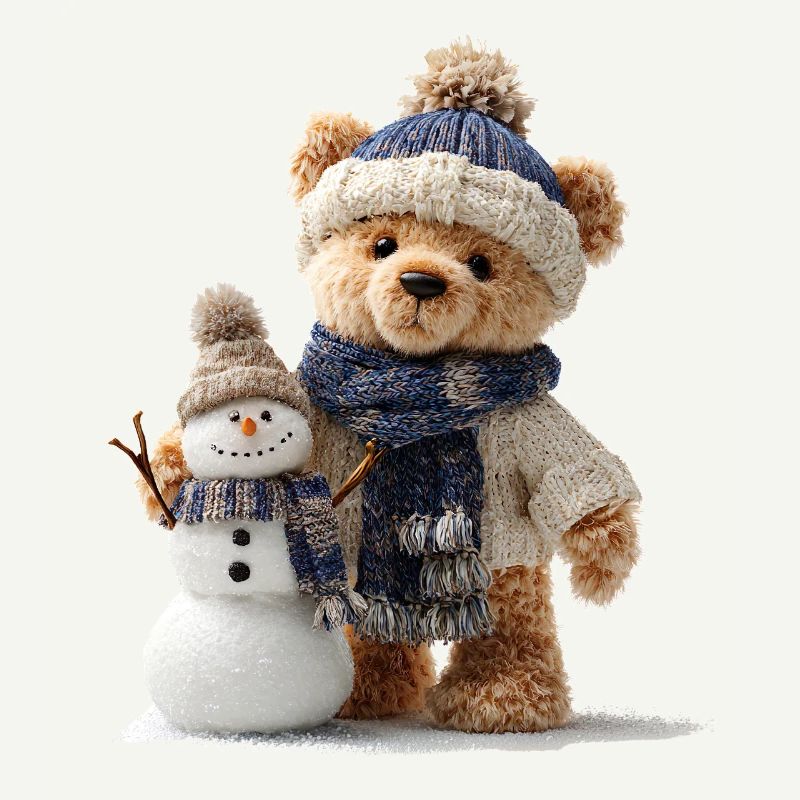 Teddybär baut einen Schneemann