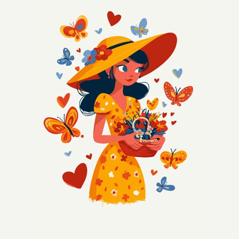 Fée du printemps avec panier de fleurs