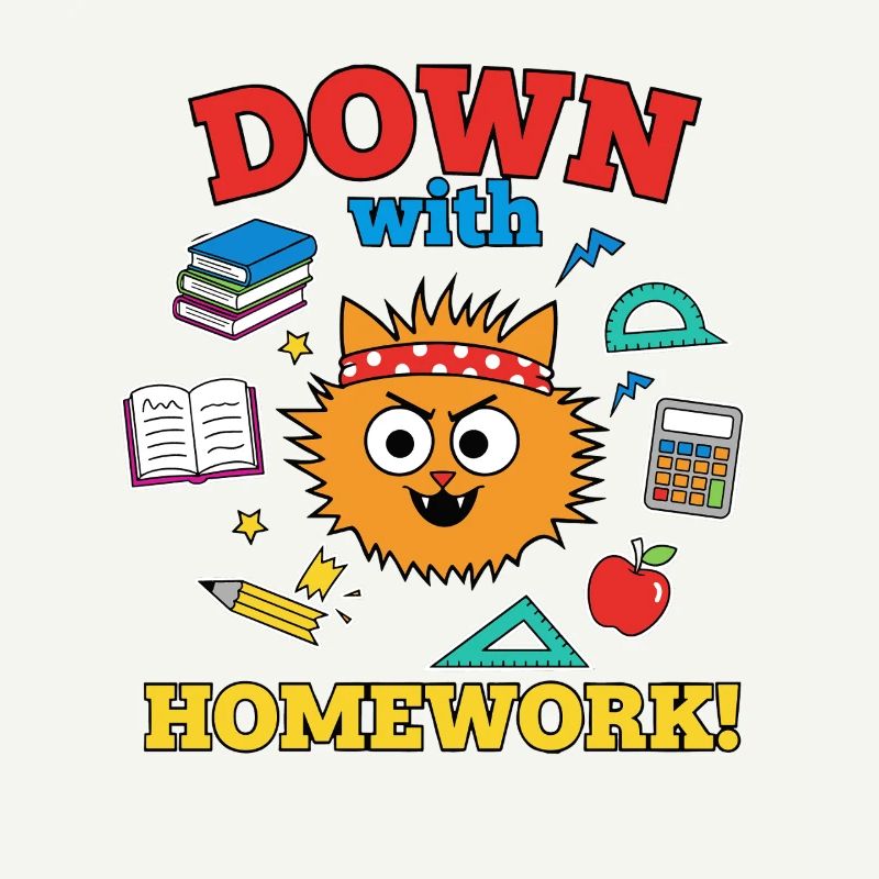Down with Homework Rebellious School Cat Student