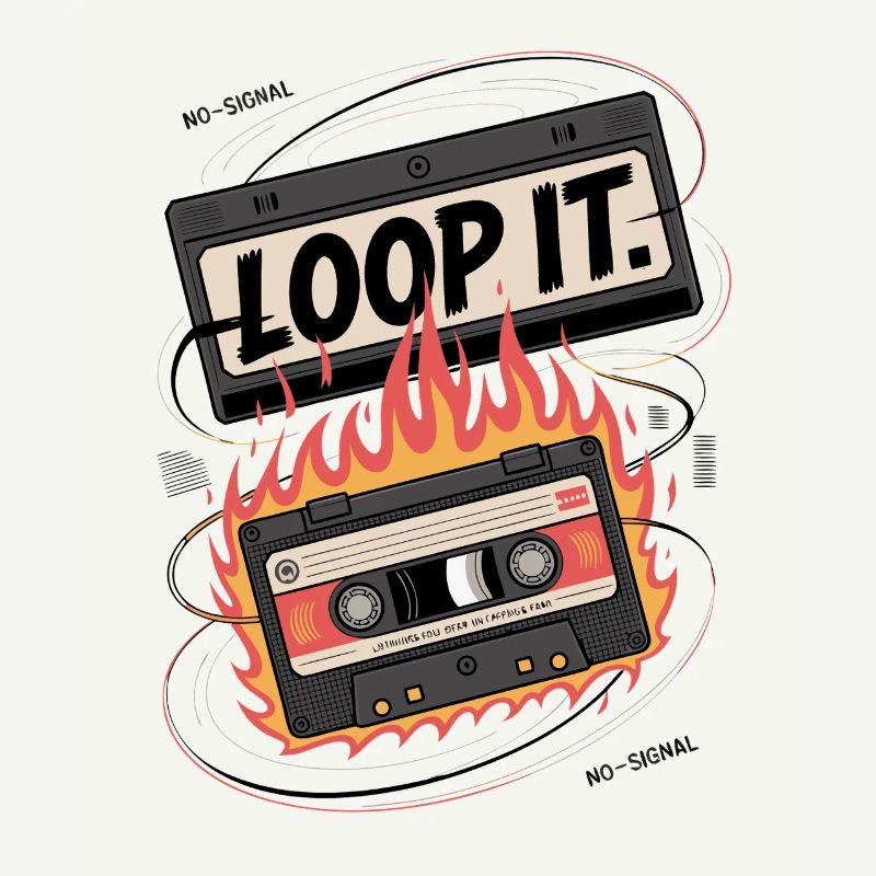 Retro Kassette mit "Loop It" Flammen-Design