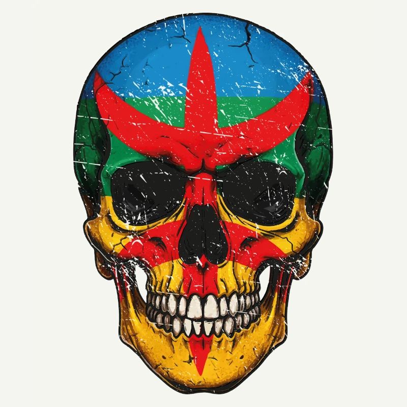 Crâne coloré  de drapeau Berbère - berber skull