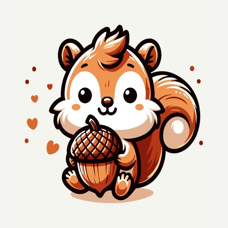 Süßes Eichhörnchen mit Herz-Eichel