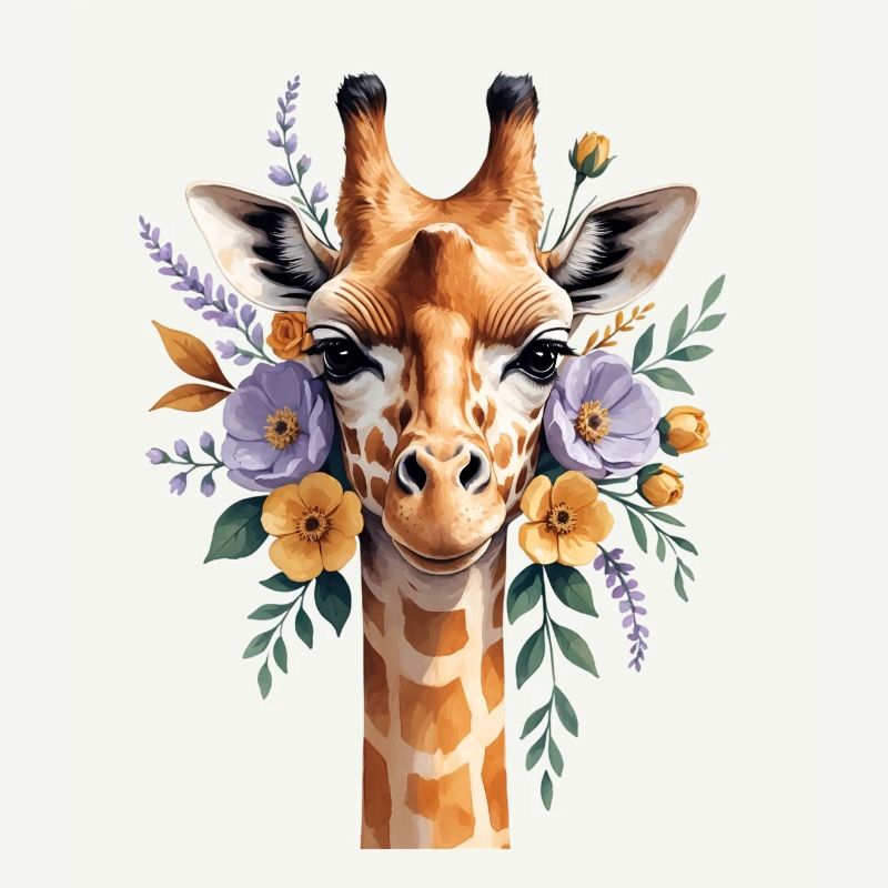 Giraffe mit Blütenkranz