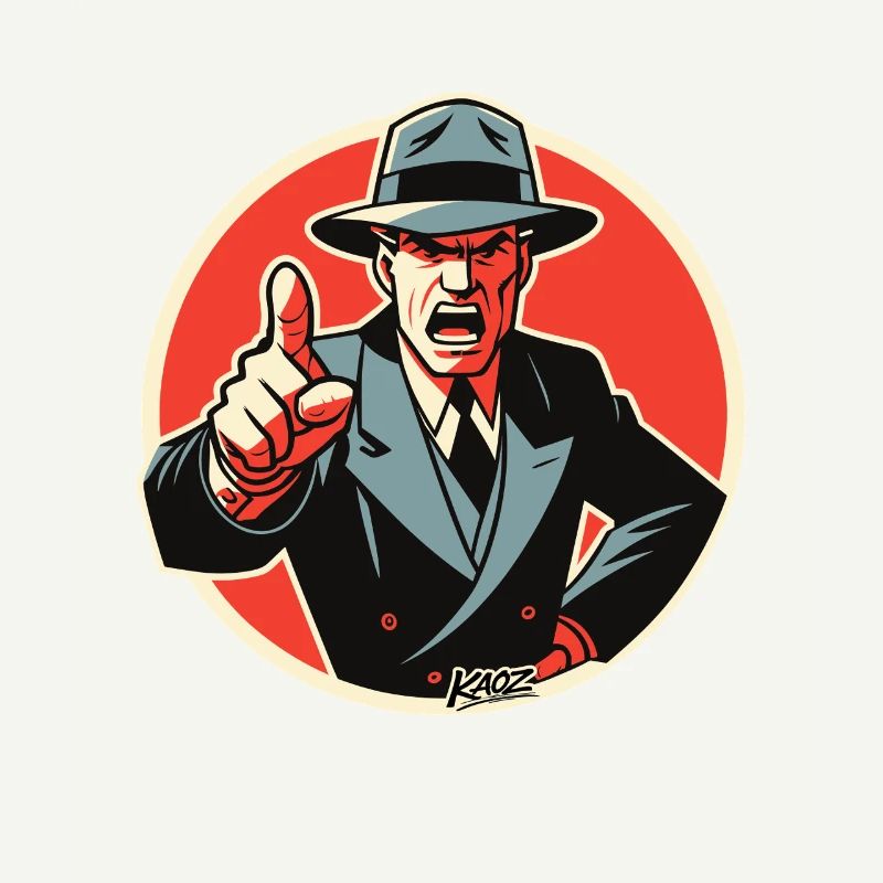 Retro-Noir-Mobster-Typ zeigt auf