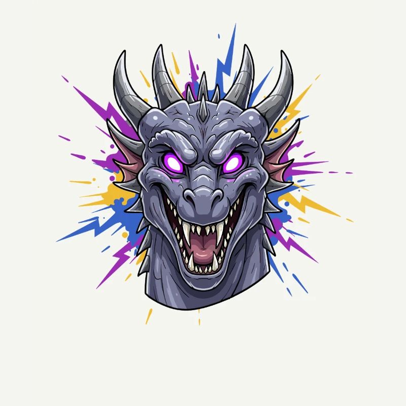 Neon-Drache Kopf mit Farbspritzern