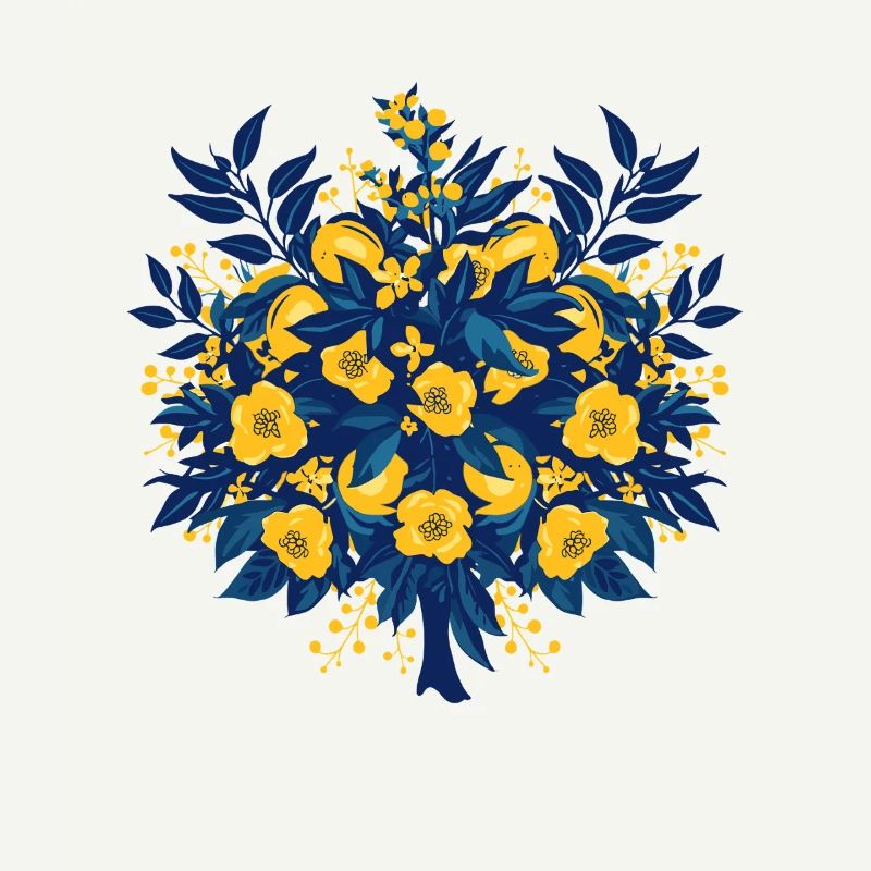 Blue Gold Flower Circle Pattern