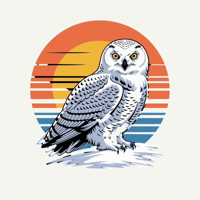 La chouette blanche devant la chouette du coucher rétro