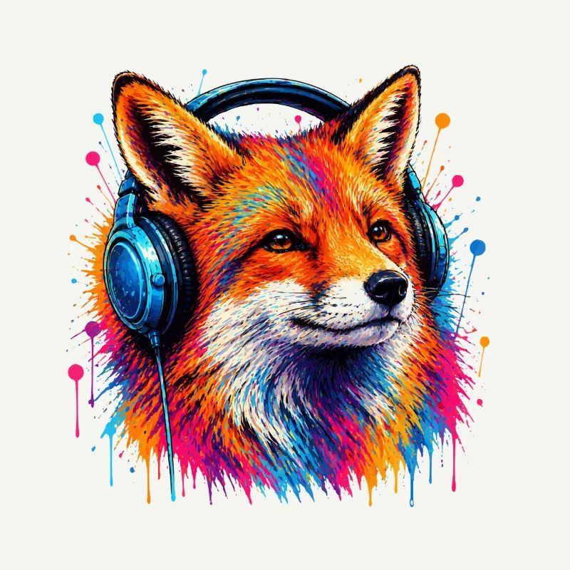 Neonfuchs mit Kopfhörern