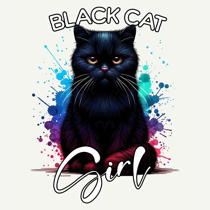 Grumpy Black Cat Mädchen Schwarze Katze