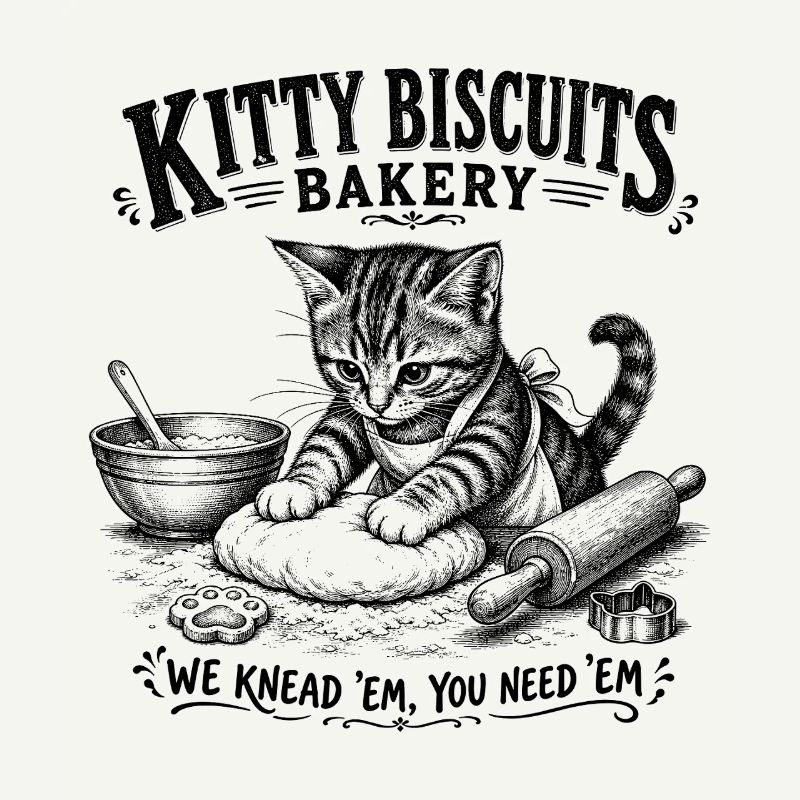Kitty Biscuits Bakery Cat Baking Retro Vintage 