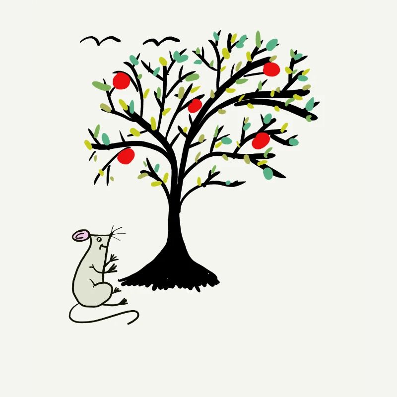 Cute Mouse Apples Apple Tree Child