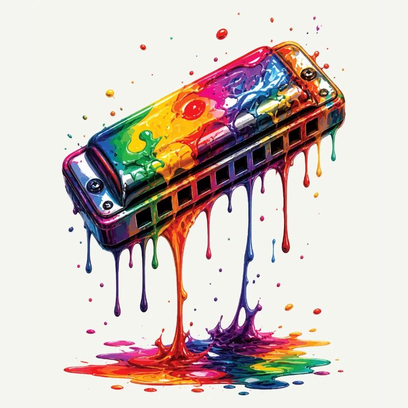 Harmonica with dripping paint