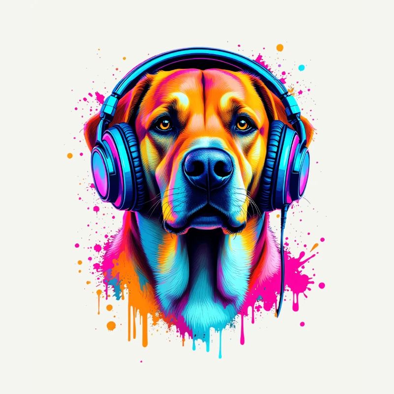 Labrador mit Kopfhörer
