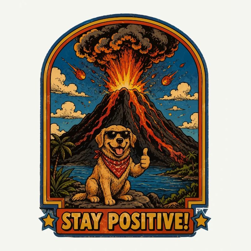 Chien devant un volcan – Restez positif
