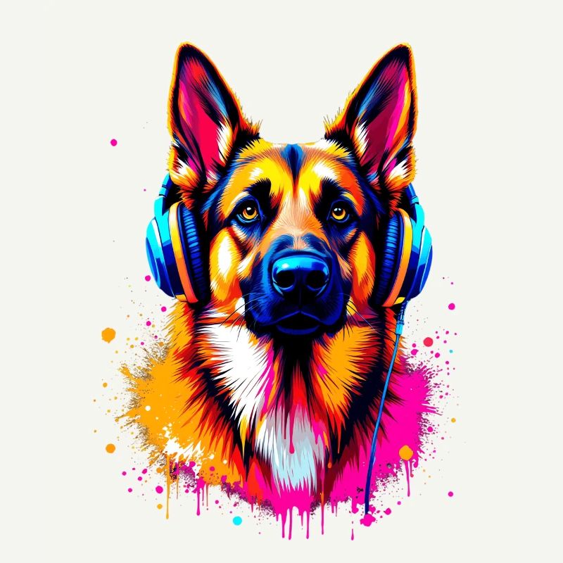 Deutscher Schäferhund mit Kopfhörer
