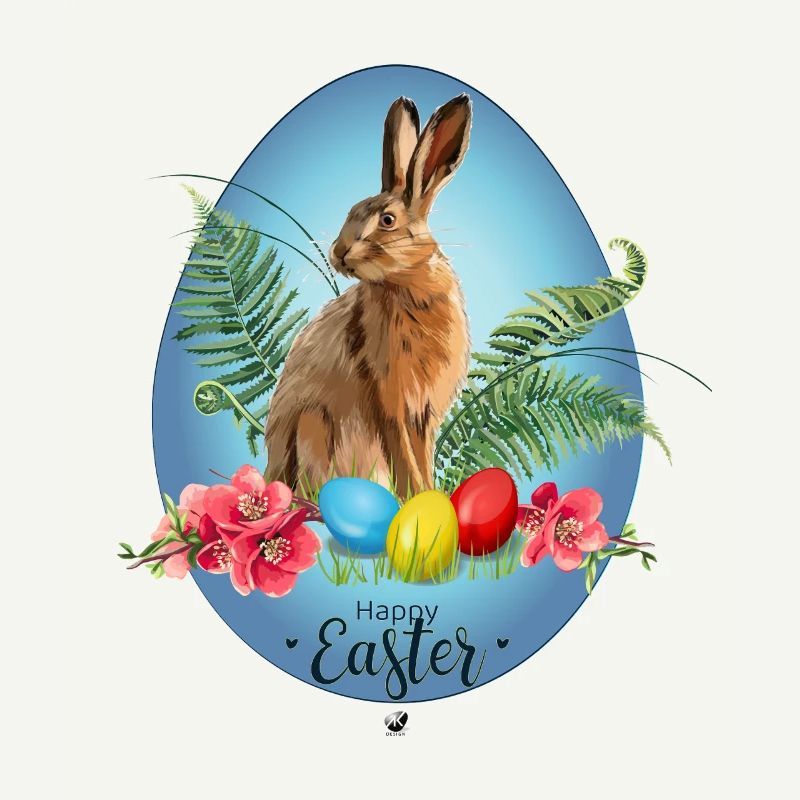 Bunny, Easter eggs and cherry blossoms illustration
