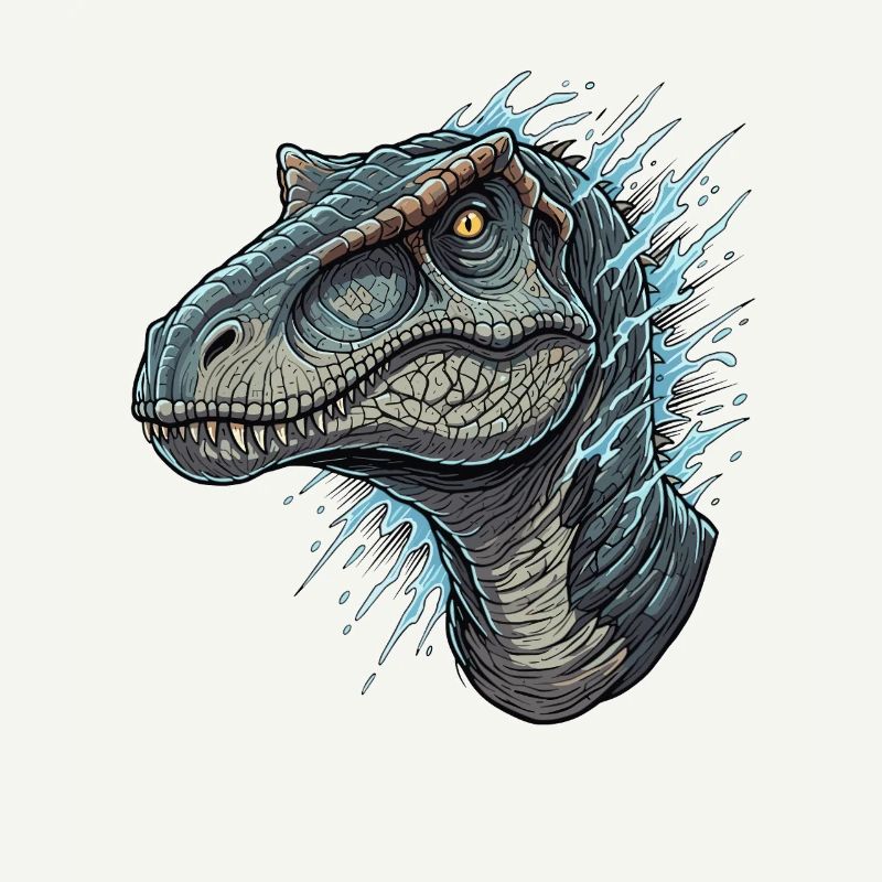 Dino head with blue splashes
