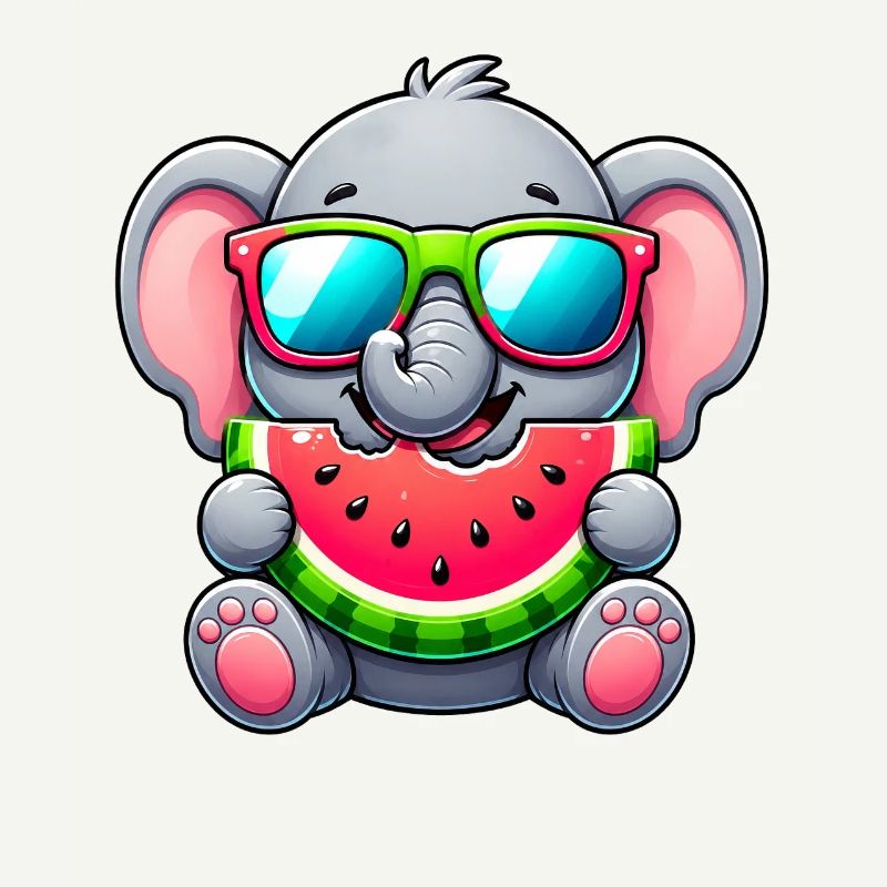 Dessin animé Éléphant mignon avec pastèque