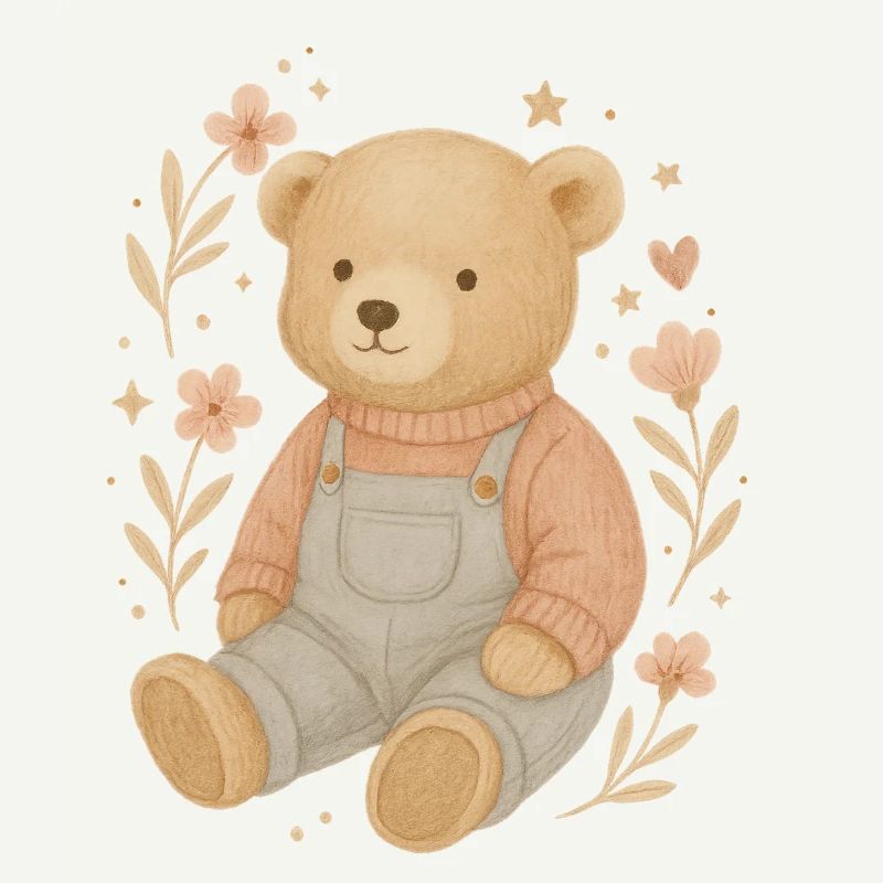 Süßer Boho Teddybär mit Blumen – Baby Design