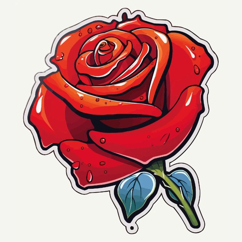 Dessin animé Rose Red Rose Dew
