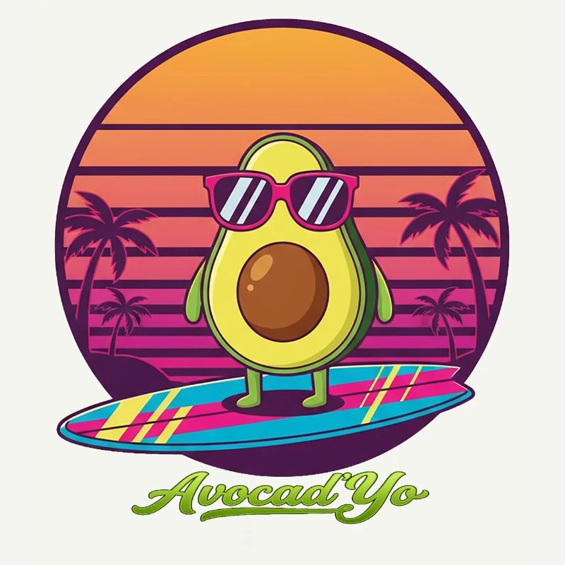 Surf d’avocat devant un coucher de soleil rétro