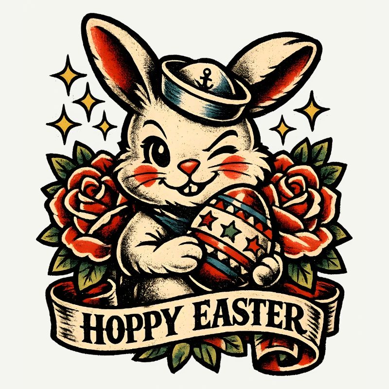Hoppy Easter Easter Bunny with Easter Egg Vintage