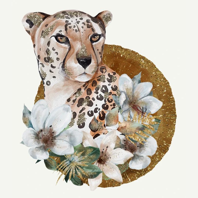 Leopard mit Gold und Blüten