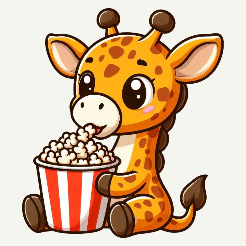 Cinema fan giraffe eats popcorn