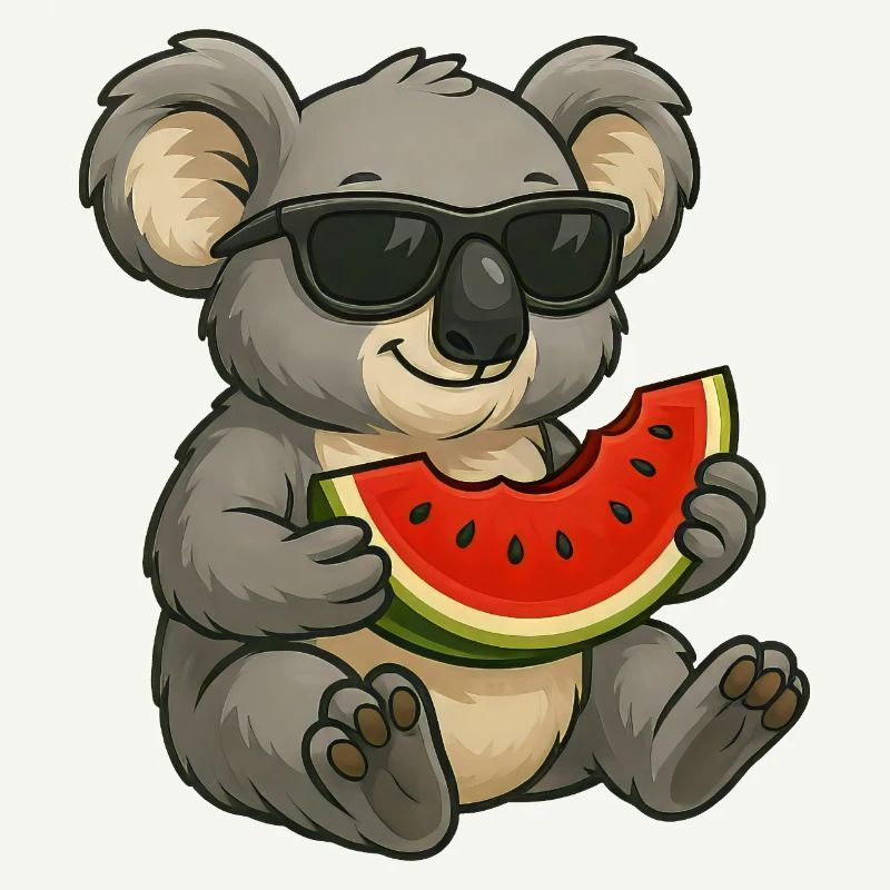 Mignon Koala avec Dessin animé d’été pastèque
