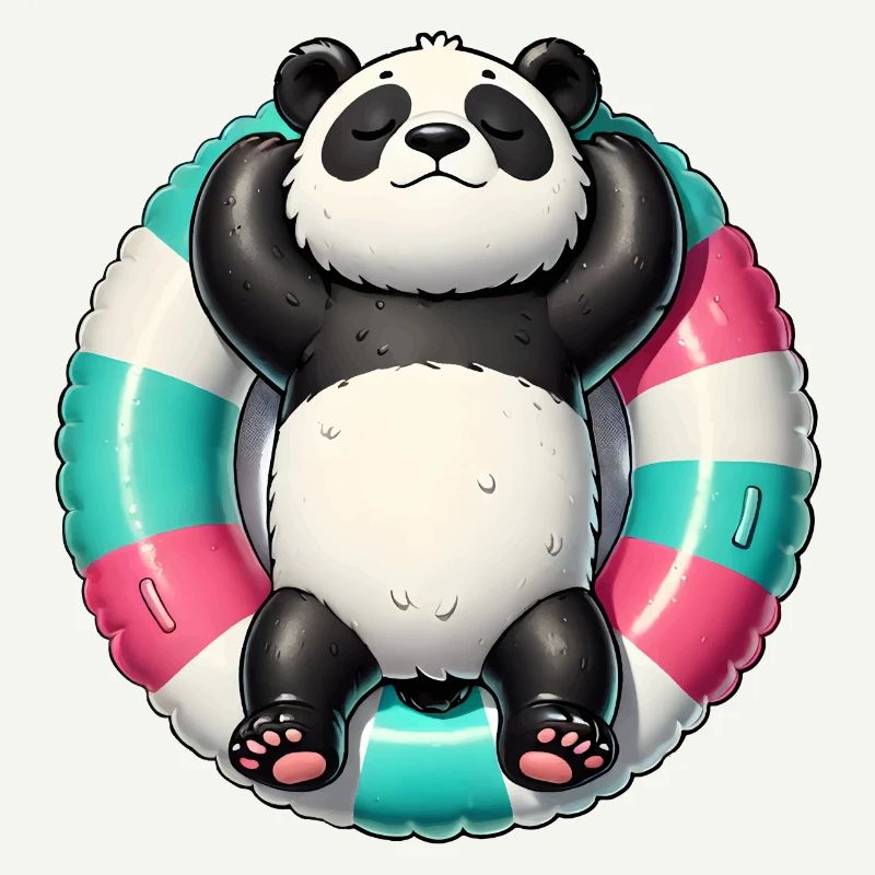 A relaxed panda on a swimming ring