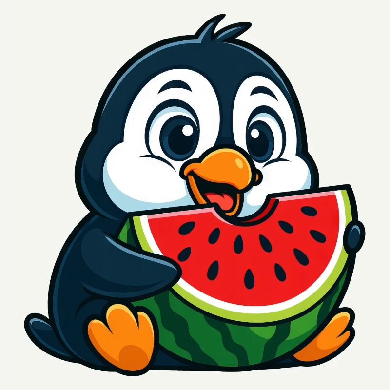 pingouin mignon avec pastèque dessin animé fruit arctique