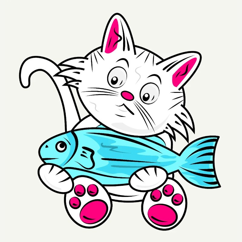Small Cat and Blue Fish