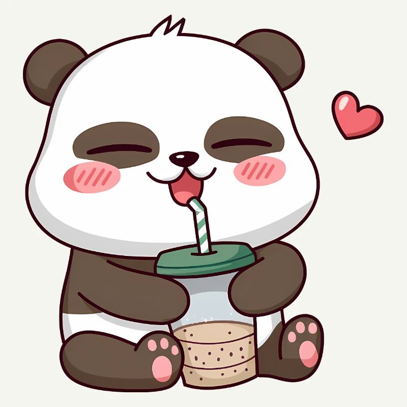 Adorable Panda Drinking Bubble Tea