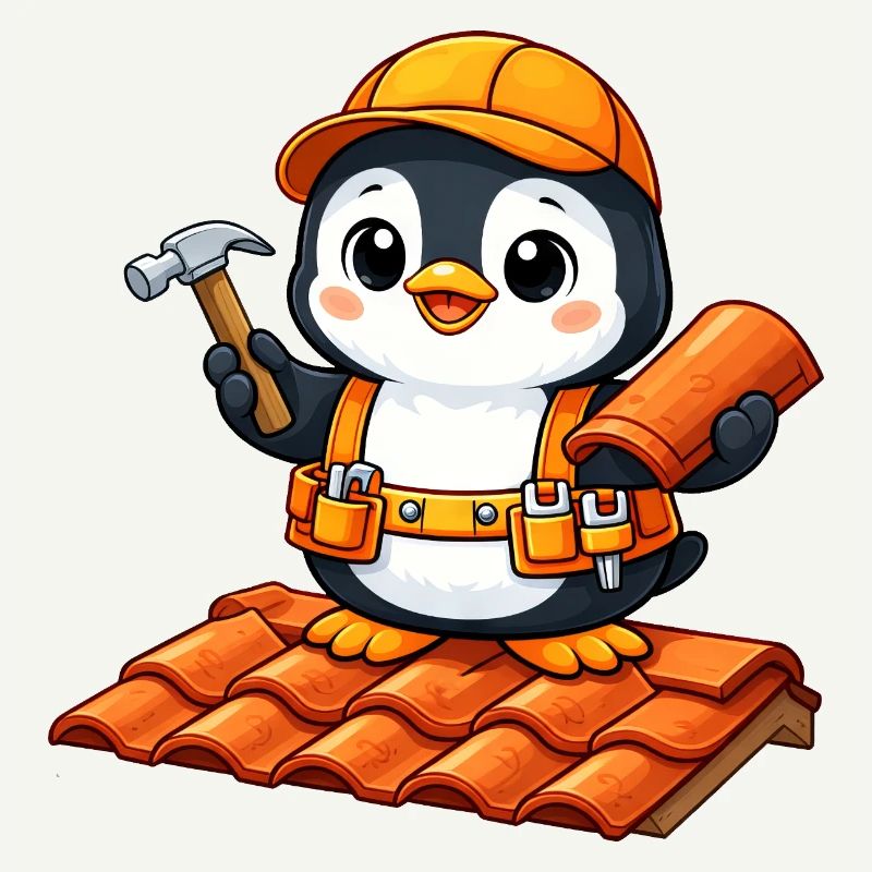 Cute Penguin Mason Construction Worker Construction Site Handwer