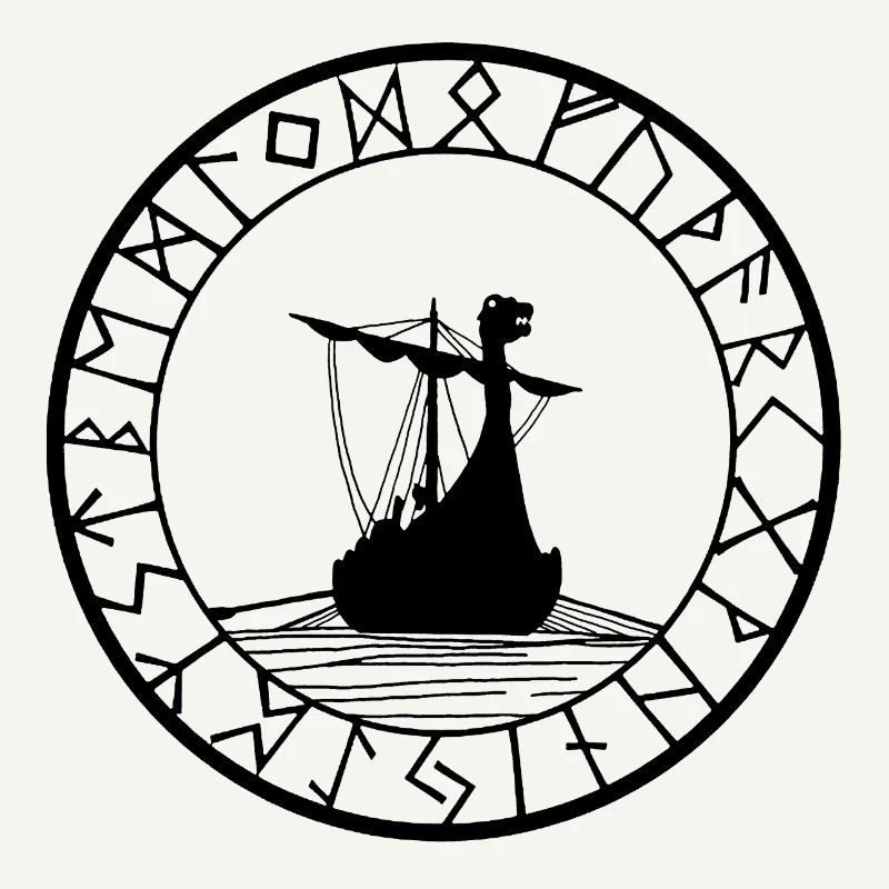 Black Viking longship and compass