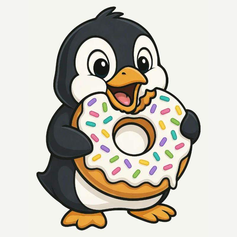Cute Penguin with Donut Dessert Snacking