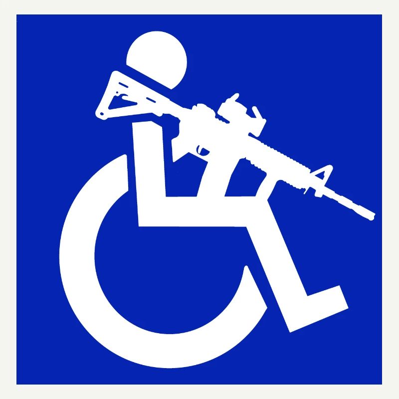 Bild eines Rollstuhlfahrers mit einem Gewehr #