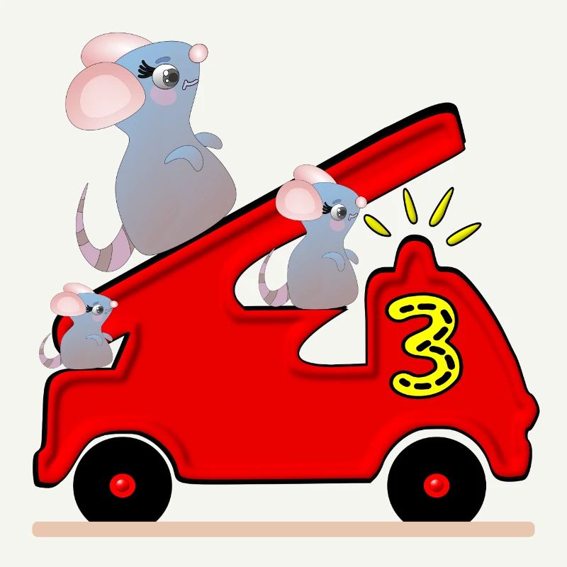 Fire Engine - THREE - 3rd Birthday - MICE